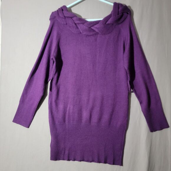 Venus Purple Tunic Sweater Dress Size Large Braided Neck Winterwear Work Chic - Picture 10 of 10